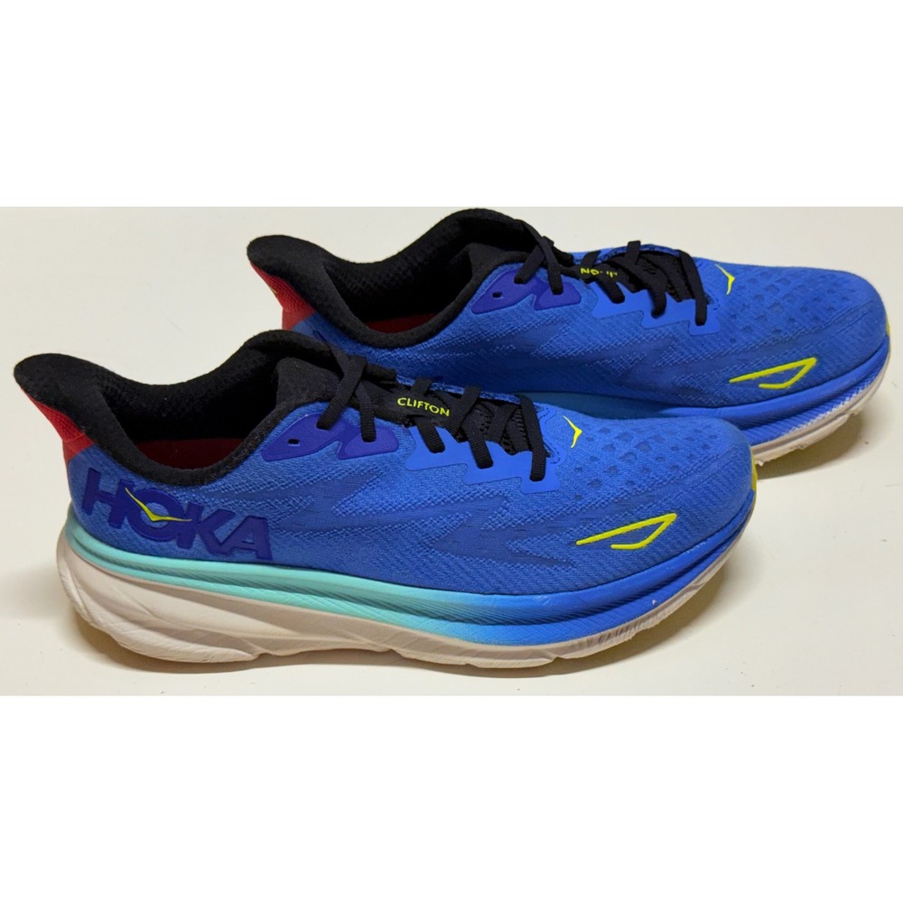 Hoka Clifton 9 Mens 11 Blue Yellow Running Shoes Sneakers 1127895 VRTL